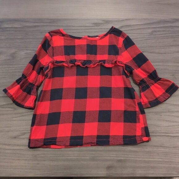CARTERS Buffalo Plaid Top Flare Long Sleeve Blouse Fall Winter Holiday Christmas - Picture 1 of 9